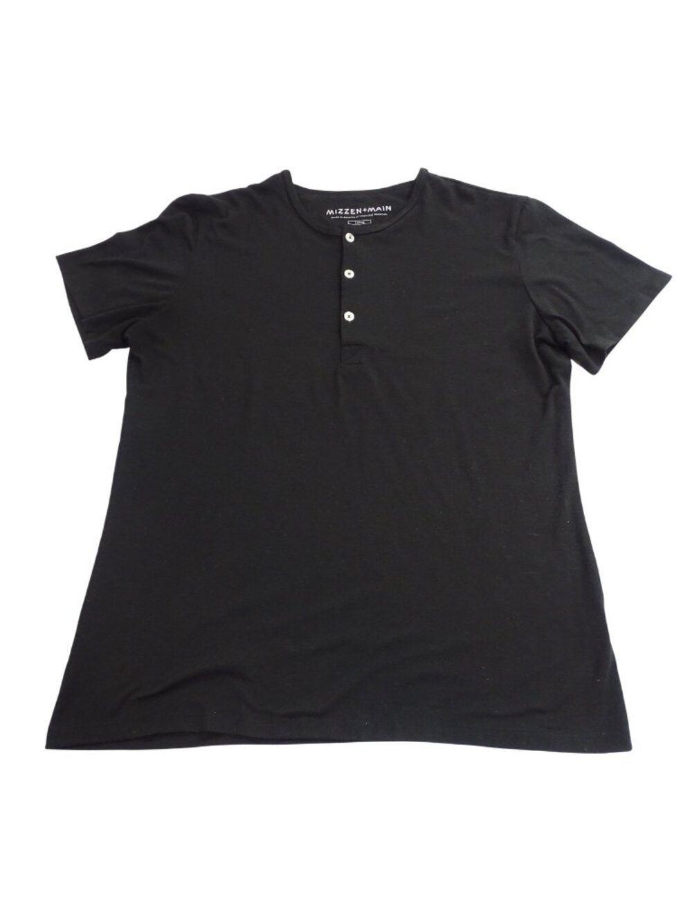 Mizzen Main Black Short Sleeve Henley Shirt Men Size L Casual Classic Basic FLAW
